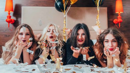 ladies at a hen party event with confetti