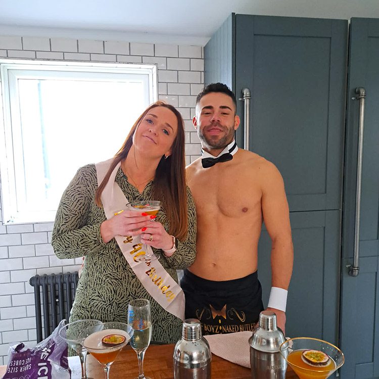 Butlers in the buff Eyam posing with the bride to be