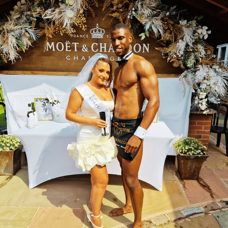 Naked butlers in Somerset posing for photos with the bride-to-be