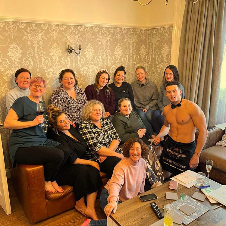 butlers in the buffs King's Lynn with a group of women at a hen party