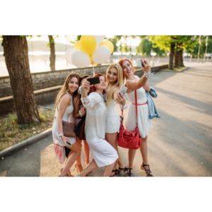Group of girls taking a selfie at a hen party