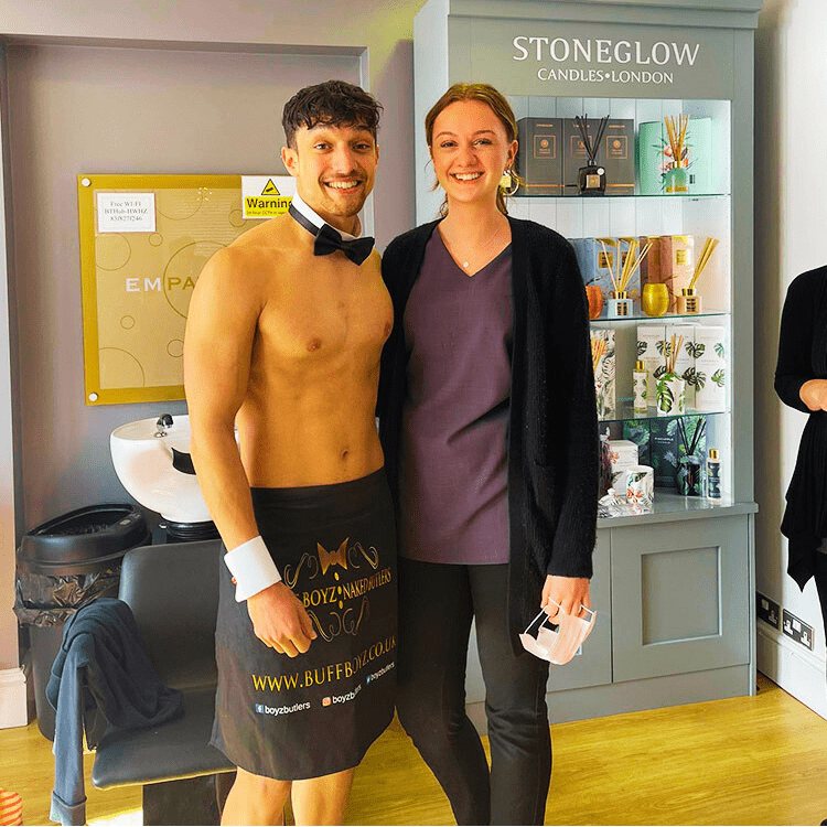 Butler in the buff Stevenage with a guest at a hen party event held in a spa