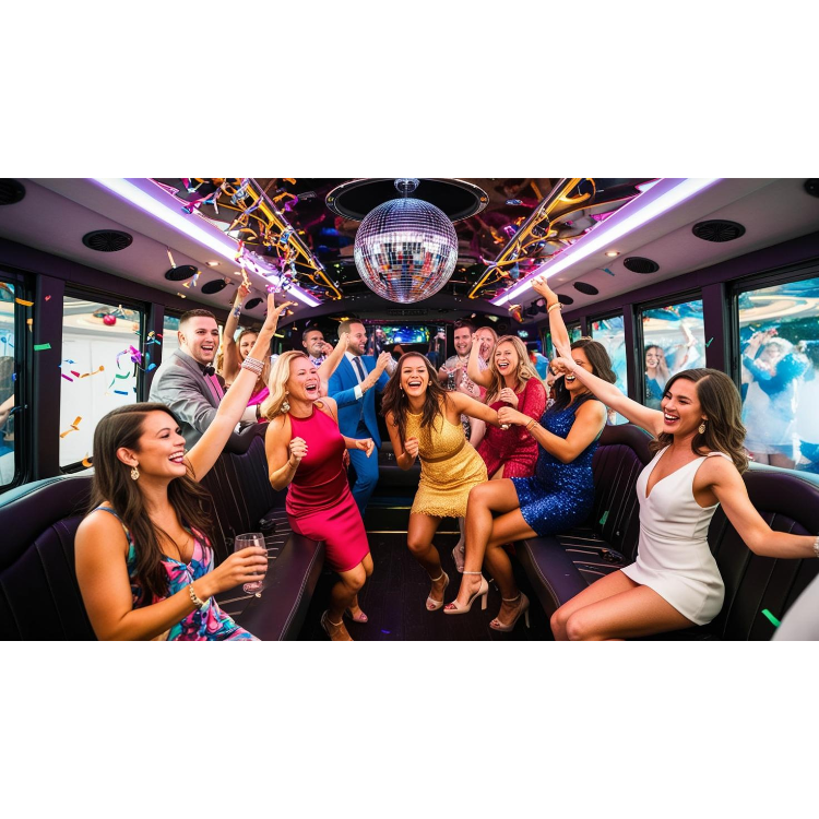 Inside a party bus with decorations