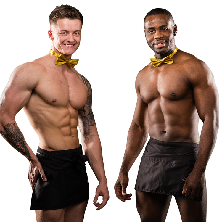 Buff butlers in London hosting a lively hen party with games and champagne service.