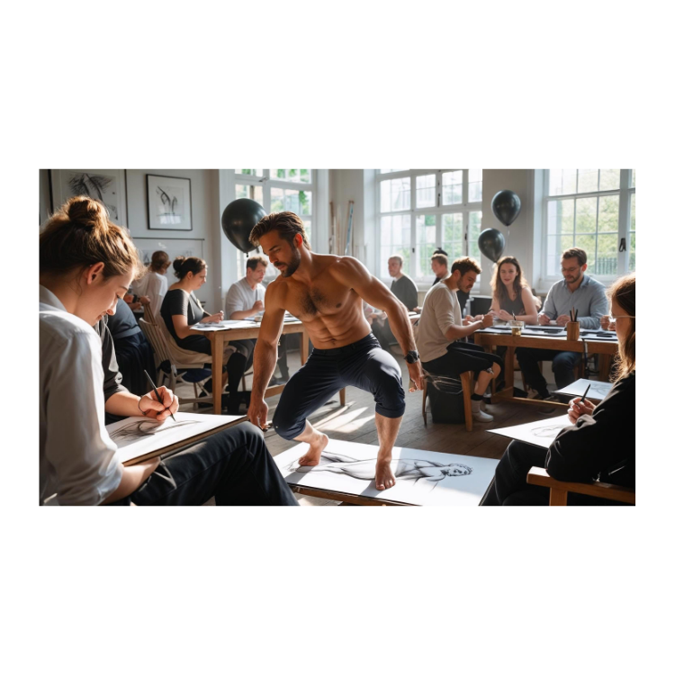 Hen party life drawing class in Kirmington with a professional model and laughing guests.