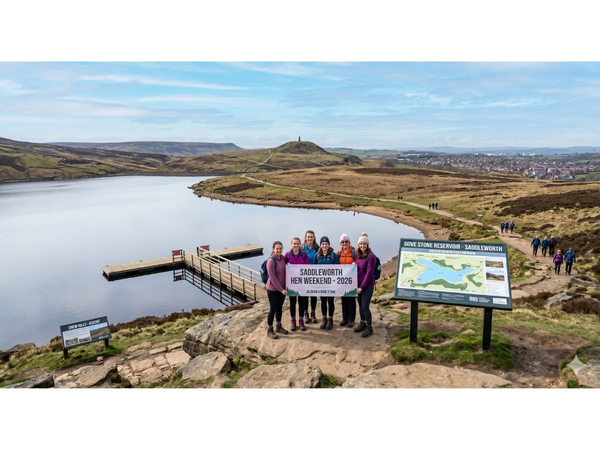 Dove Stone Reservoir in Saddleworth near Oldham, a scenic Greater Manchester spot for hen weekend group photos