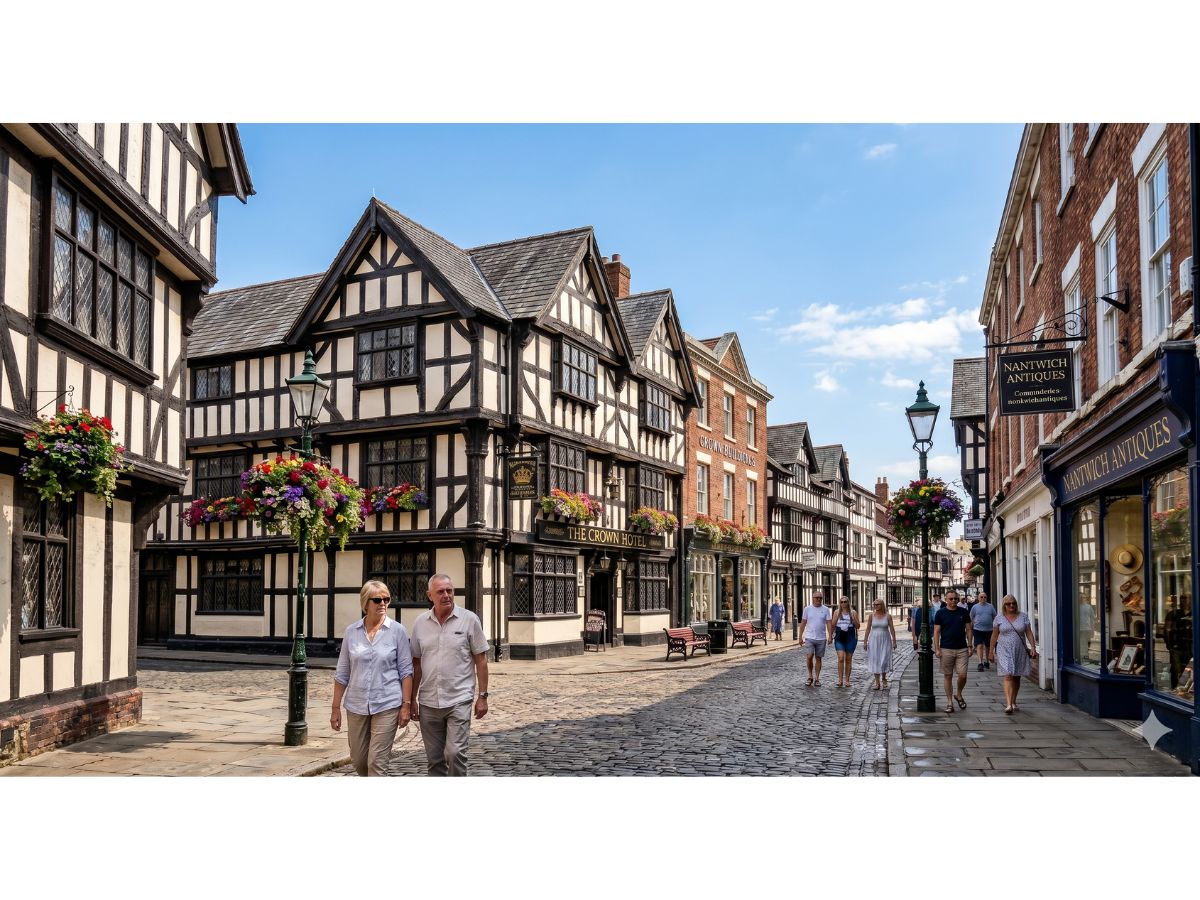 Black-and-white Tudor buildings in Nantwich town centre, Cheshire