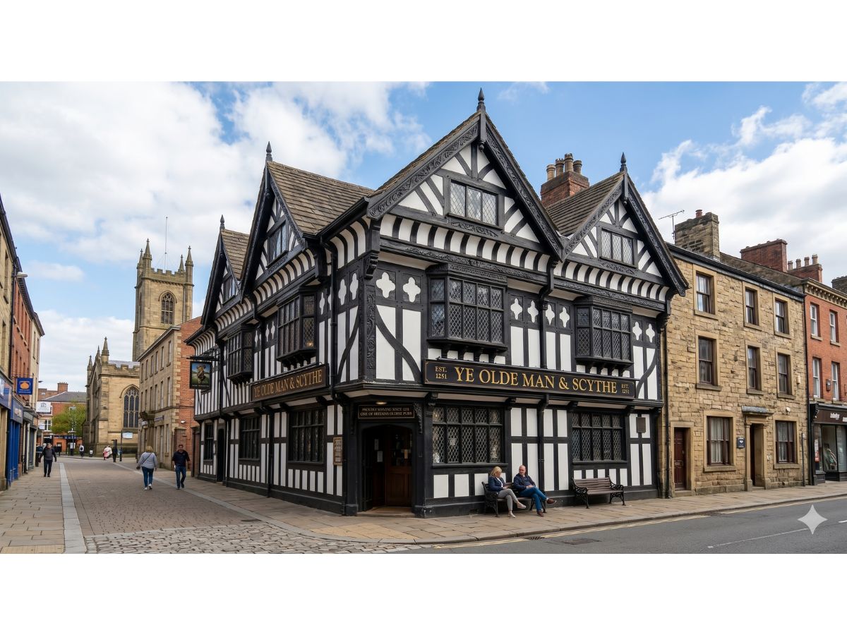 Ye Olde Man & Scythe, a historic pub on Churchgate in Bolton dating back to 1251