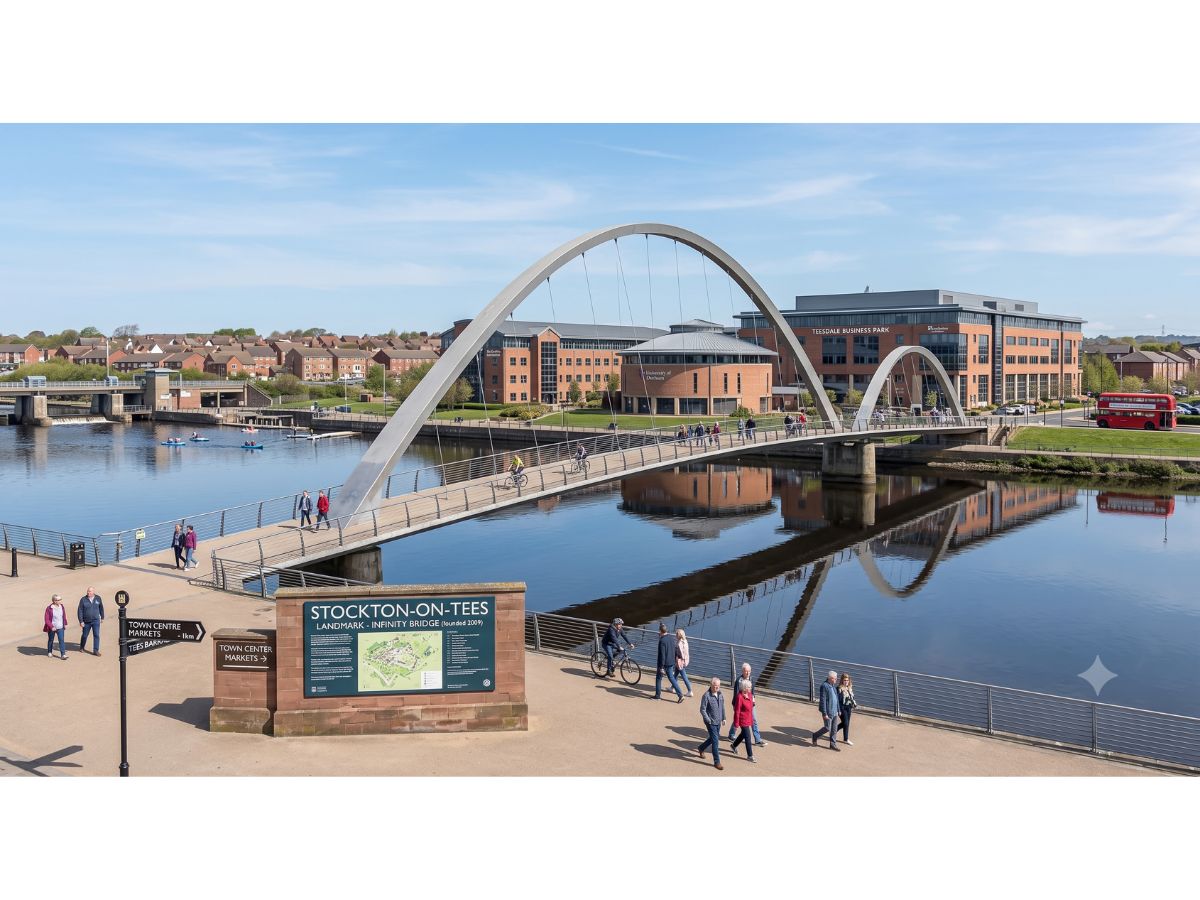 Infinity Bridge spanning the River Tees at Stockton-on-Tees