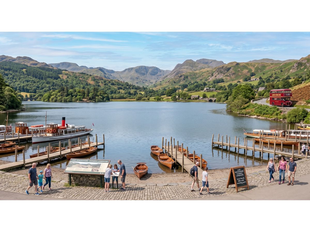 Lake Windermere in the Lake District, Cumbria, surrounded by fells and countryside