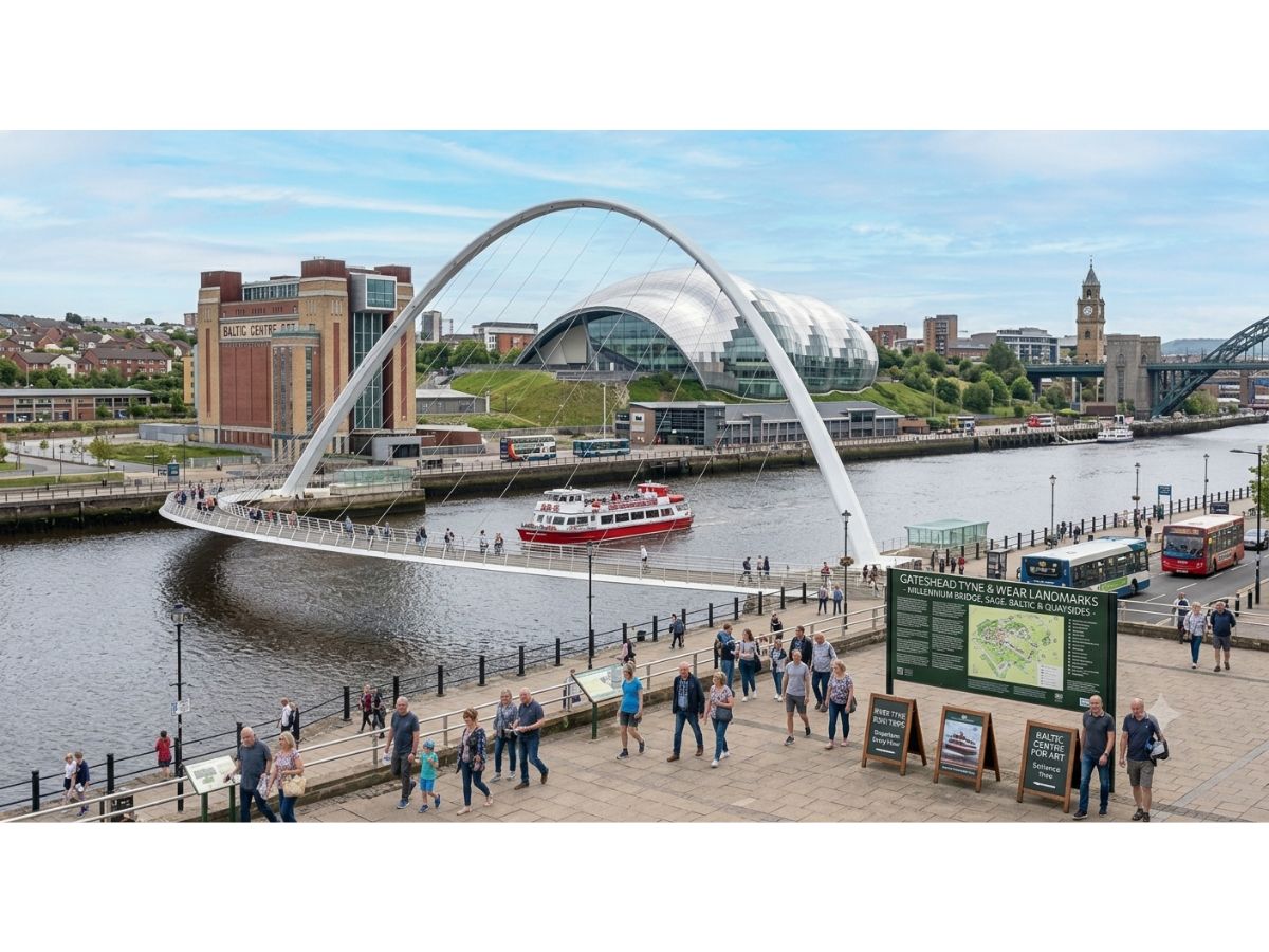 Gateshead Millennium Bridge crossing the River Tyne between Gateshead Quays and Newcastle Quayside
