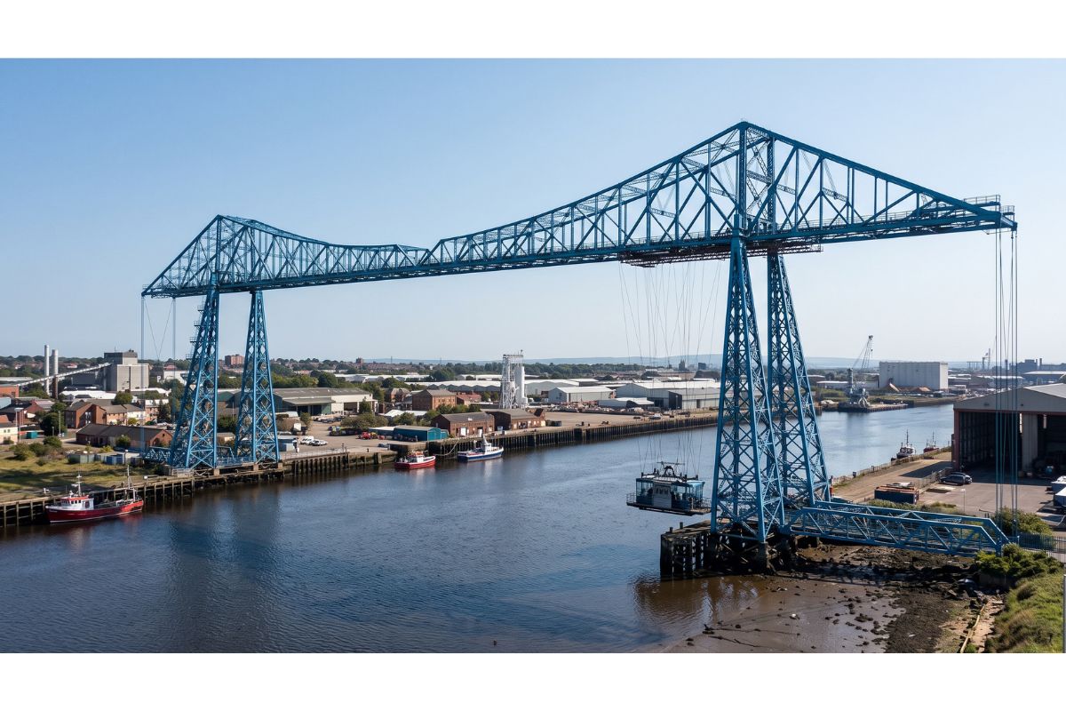 Middlesbrough Transporter Bridge spanning the River Tees on a clear day